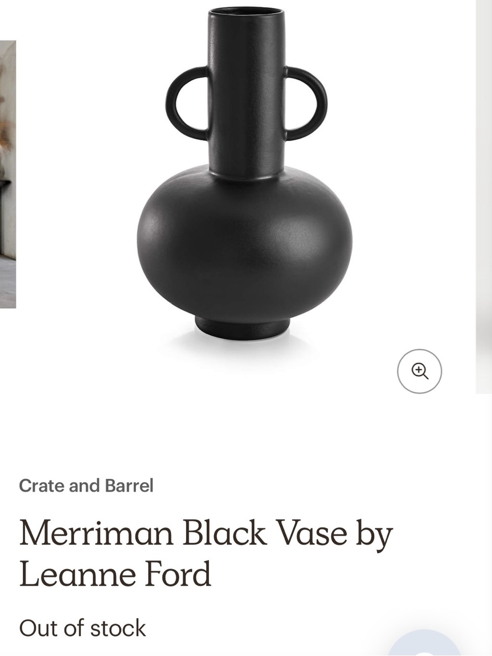 CB2 x Leanne Ford - Matte Black Double-Handled Ceramic Vase - Picture 3 of 5